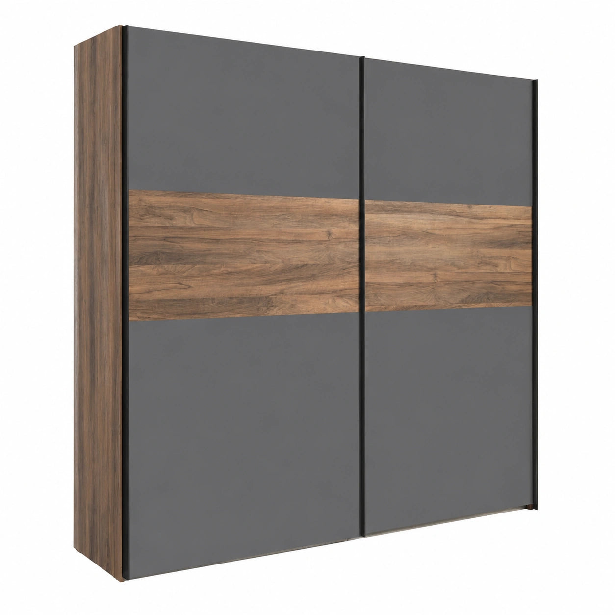 Armadio Moderno a 2 Ante Scorrevoli INFINITO, 250x223x67 cm, Grigio Titanio e Noce Brera
