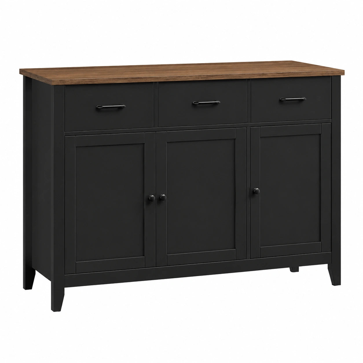 Credenza Cucina Moderna da 120 cm con Mensola Regolabile, 3 Cassetti e 3 Ante, Nero
