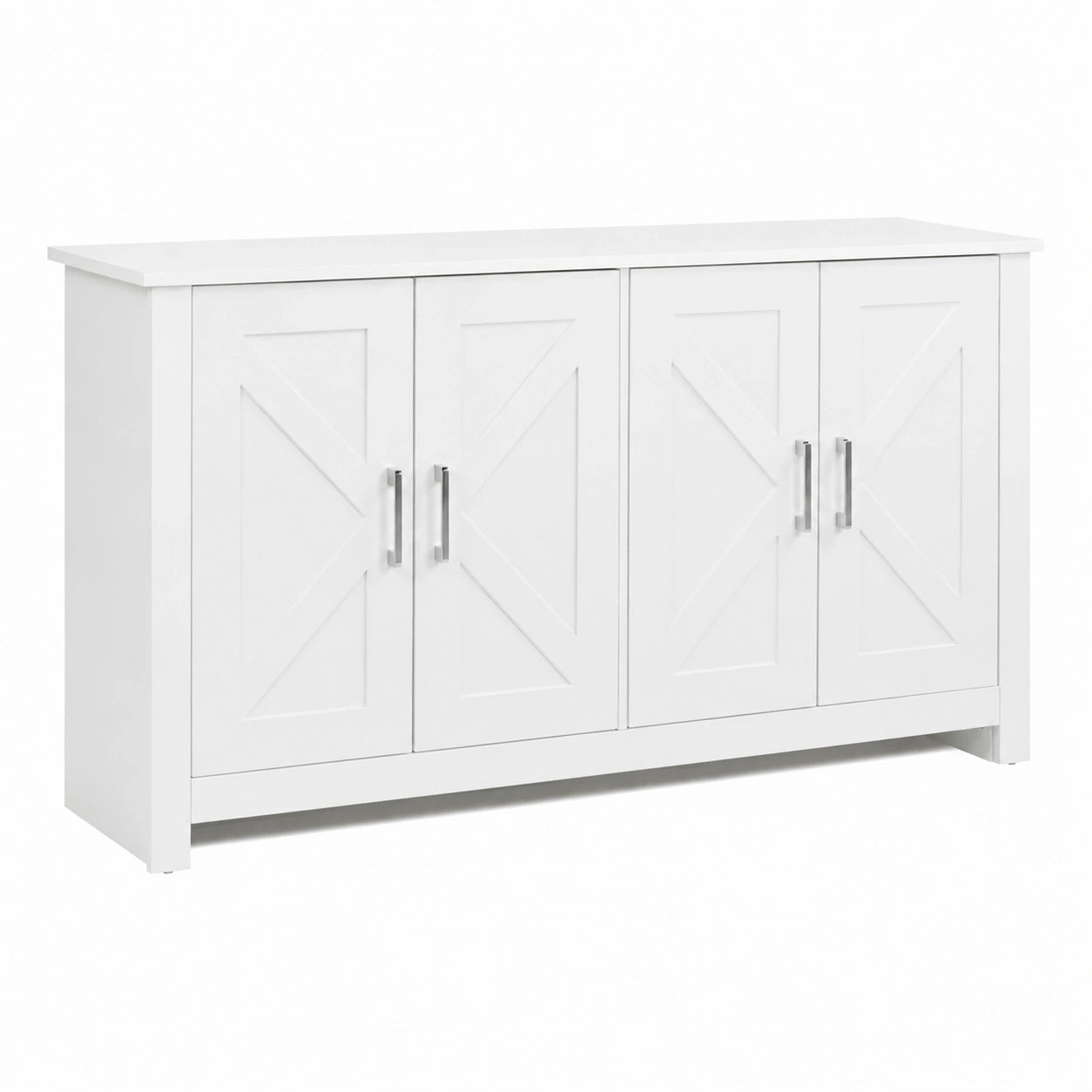 Credenza Moderna Bianca per Cucina e Soggiorno con Maniglie Cromate, 150x40x80 cm