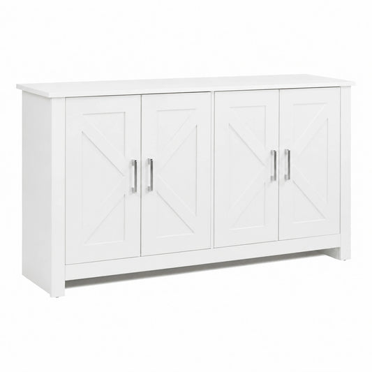 Credenza Moderna Bianca per Cucina e Soggiorno con Maniglie Cromate, 150x40x80 cm