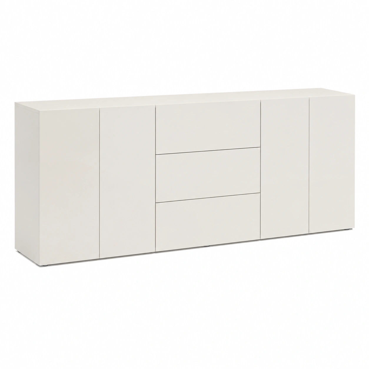 Credenza Moderna con 4 Ante e 3 Cassetti in Legno Bianco Lucido 200x40x80 cm, Adatta per Soggiorno e Sala da Pranzo