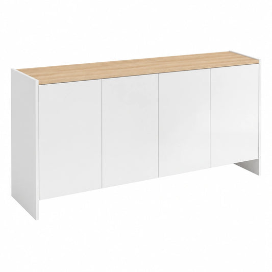 Credenza Britney 138 cm Bianco Opaco e Rovere Naturale con Tre Ante