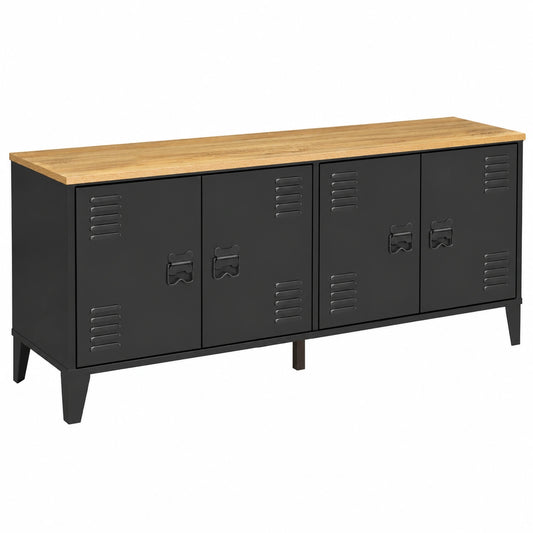 Mobile Basso ESTER 140 cm con Ante in Metallo Nero e Piano in Legno Stile Industriale