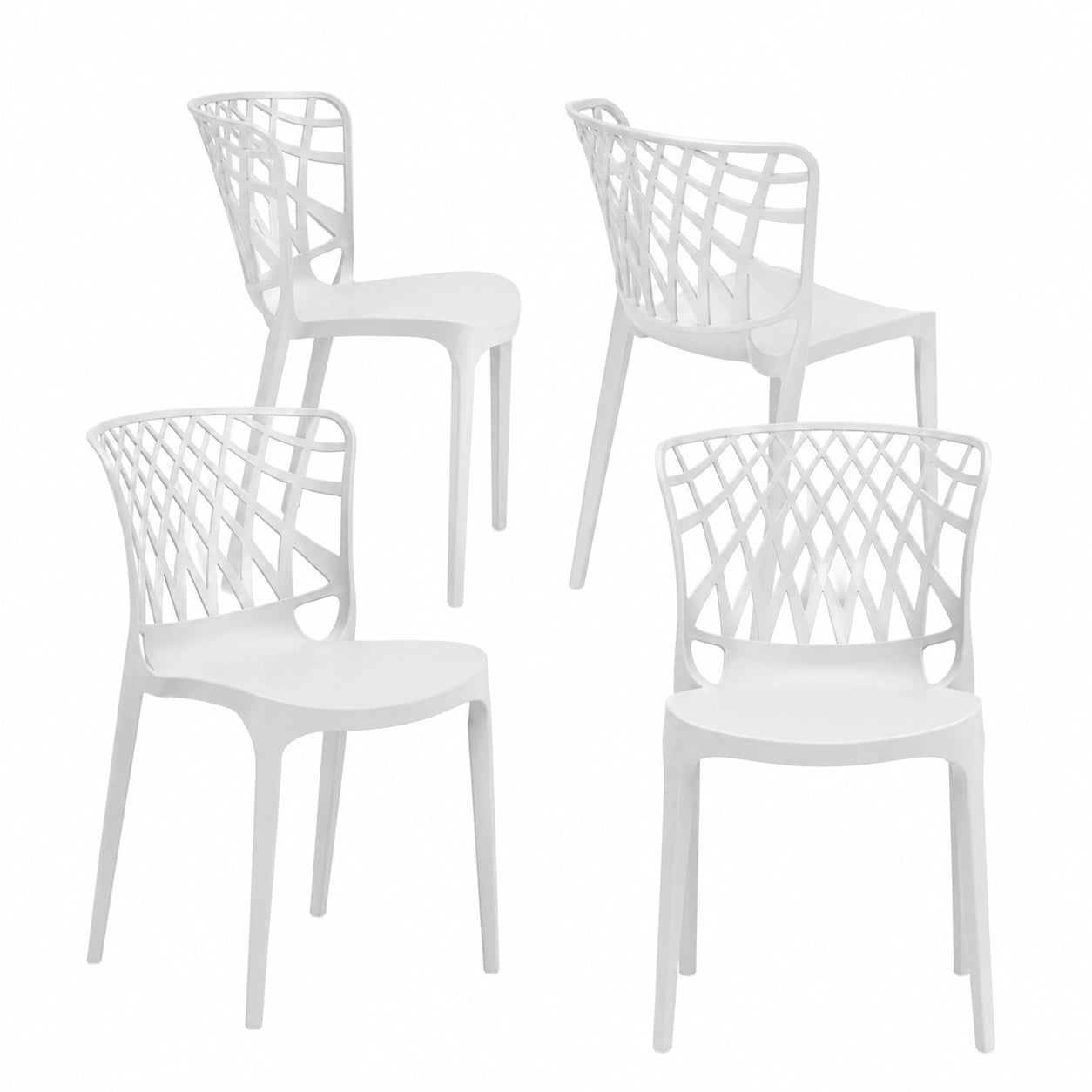 Set di 4 Sedie in Polipropilene Impilabili, Resistente all'Acqua e UV, Design Moderno per Interni ed Esterni