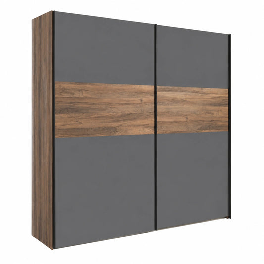 Armadio Moderno a 2 Ante Scorrevoli INFINITO, 250x223x67 cm, Grigio Titanio e Noce Brera