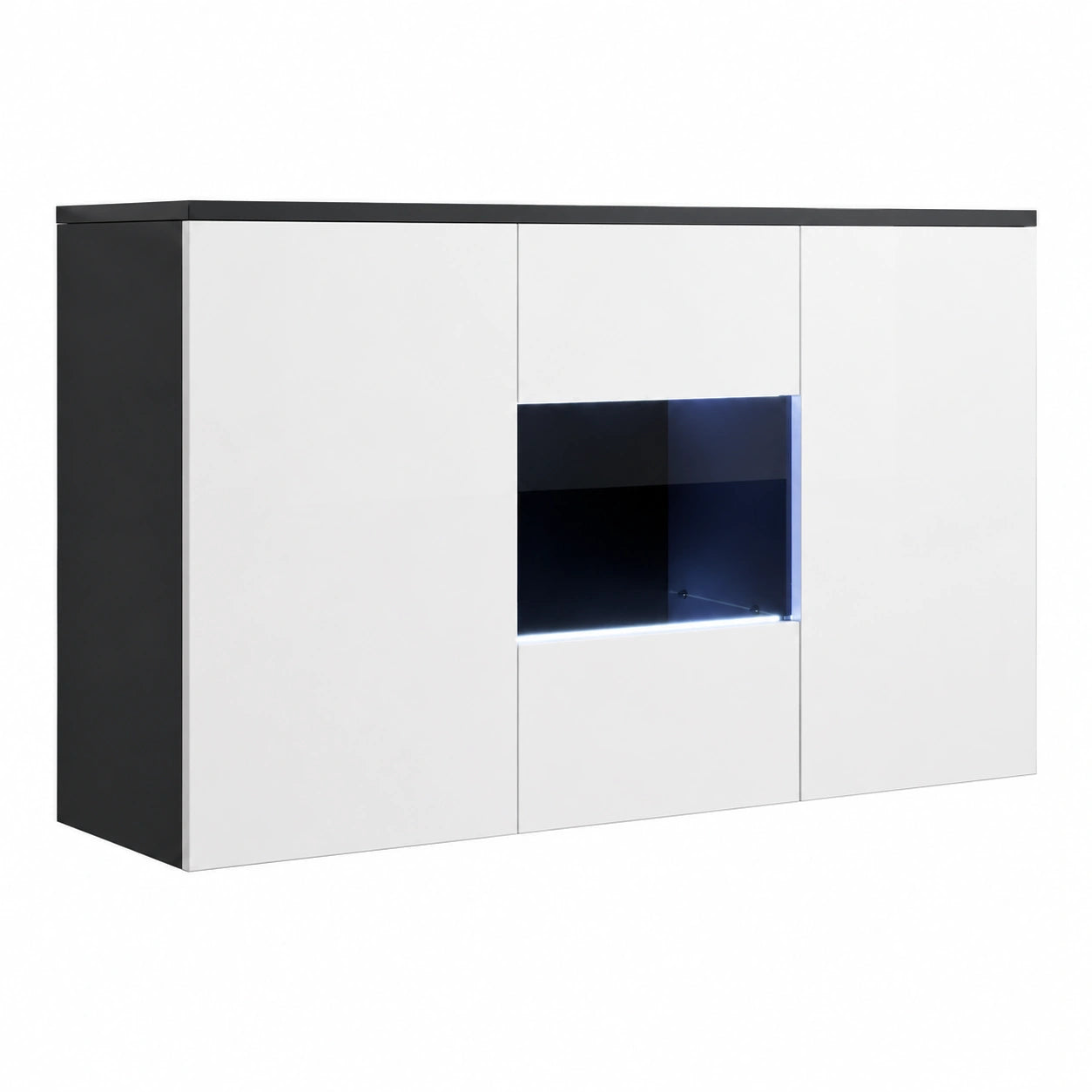 Credenza Moderna con LED, Finitura Lucida, Nero e Bianco, 120x70x40 cm