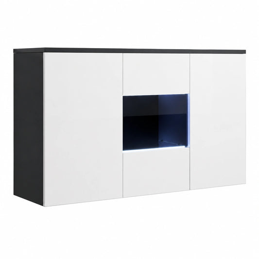 Credenza Moderna con LED, Finitura Lucida, Nero e Bianco, 120x70x40 cm