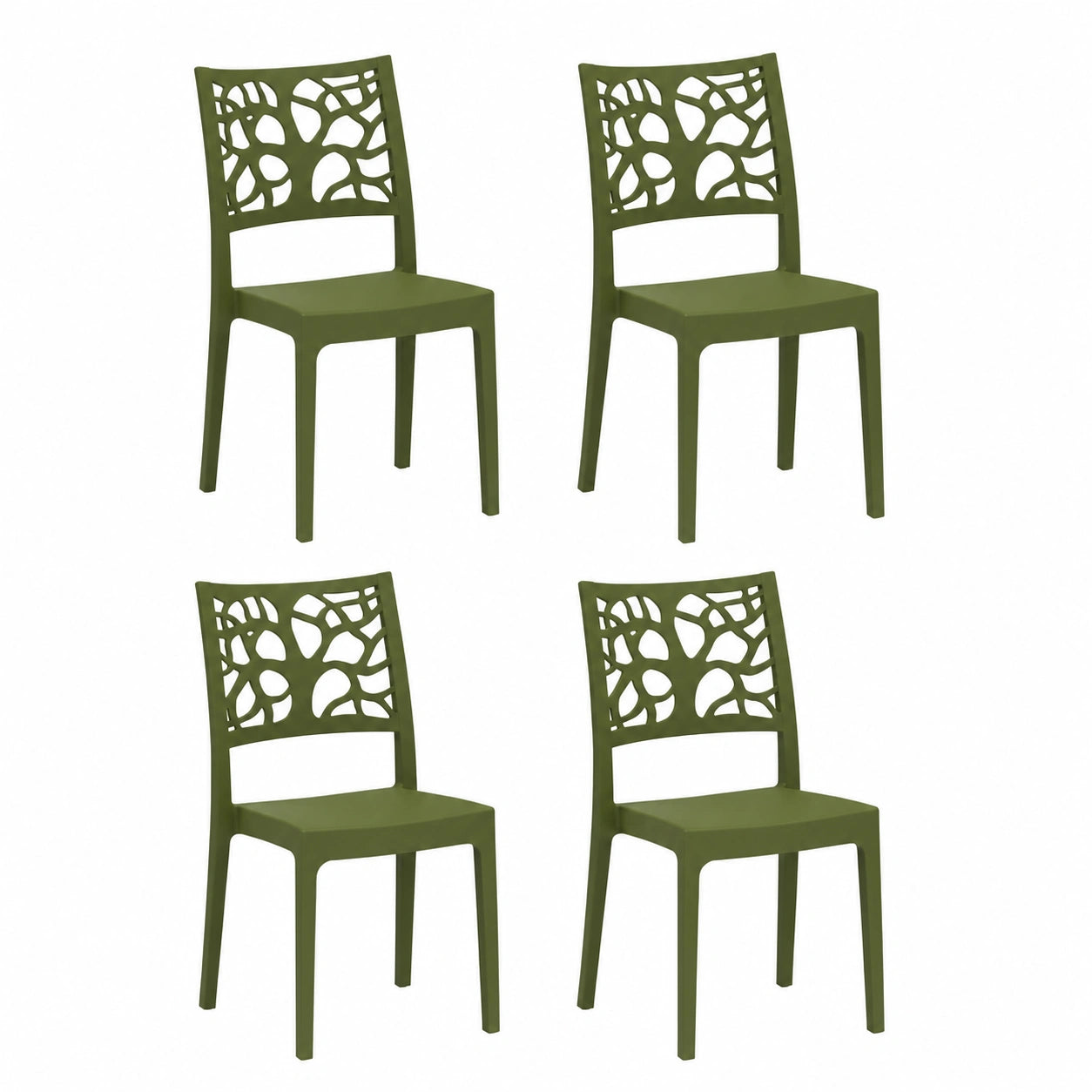 Set di 4 Sedie Moderne in Polipropilene TETI, Impilabili e Idrorepellenti, Resistenti ai Raggi UV, Design Italiano per Interni ed Esterni (Verde Oliva)
