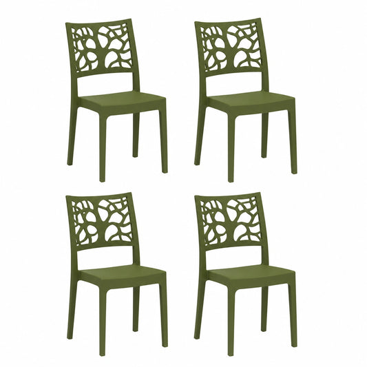 Set di 4 Sedie Moderne in Polipropilene TETI, Impilabili e Idrorepellenti, Resistenti ai Raggi UV, Design Italiano per Interni ed Esterni (Verde Oliva)