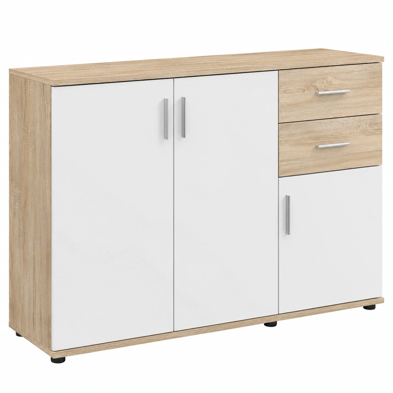 Comò Stella Trading BOBBY in Rovere Sonoma e Bianco, Spazioso Mobile per Soggiorno 120x82x35 cm