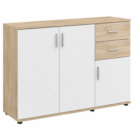 Comò Stella Trading BOBBY in Rovere Sonoma e Bianco, Spazioso Mobile per Soggiorno 120x82x35 cm