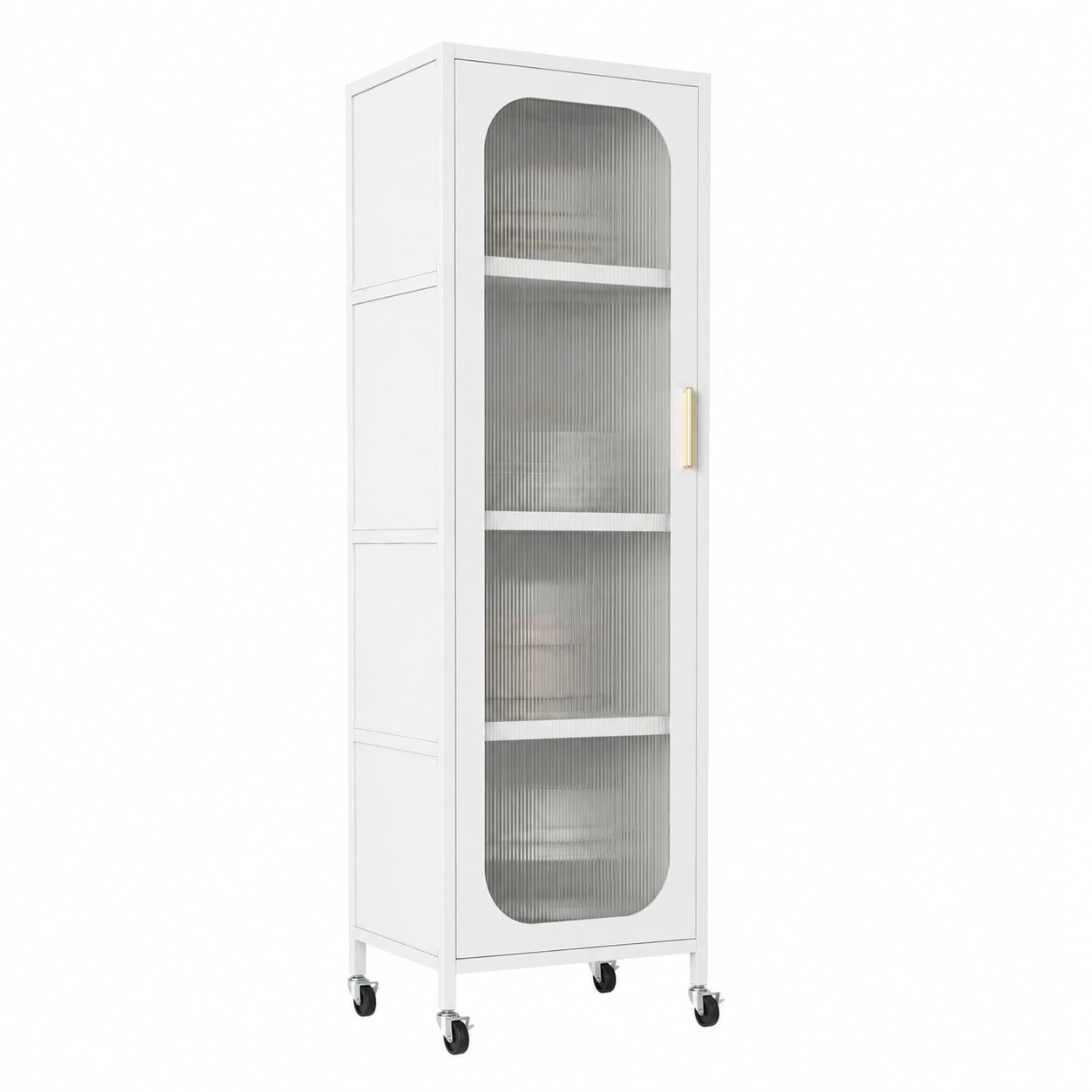 Carrello Cucina con 5 Ripiani Regolabili e Ruote, Credenza Salvaspazio in Metallo con Porta Semitrasparente, Organizzatore Multifunzionale per Sala Pranzo e Soggiorno (Bianco)