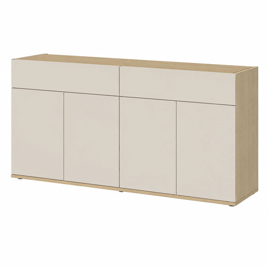 WHOUS Credenza Buffet GARDA con 2 Cassetti e 4 Ante, Mobile per Salotto, Cucina e Sala da Pranzo, 160x35x70 cm, Legno Cashmere e Rovere