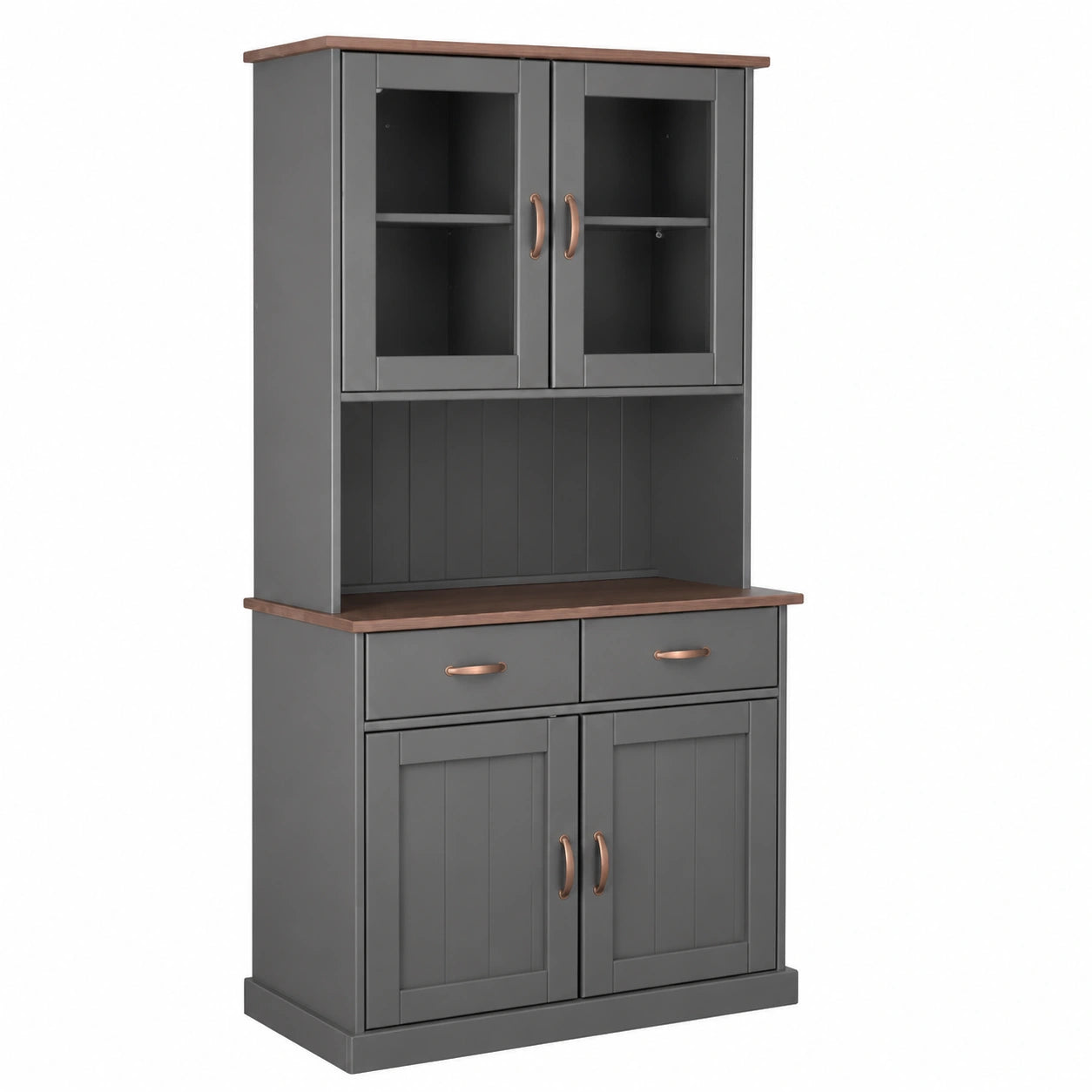 Credenza in Legno Massello FSC con 4 Ante e 2 Cassetti - Grigio/Seppia