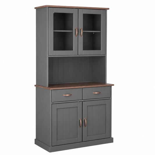 Credenza in Legno Massello FSC con 4 Ante e 2 Cassetti - Grigio/Seppia