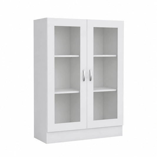 Credenza Moderna Bianca in Legno, Vetrina Alta per Soggiorno, Armadietto Ingresso 82,5x30,5x115 cm
