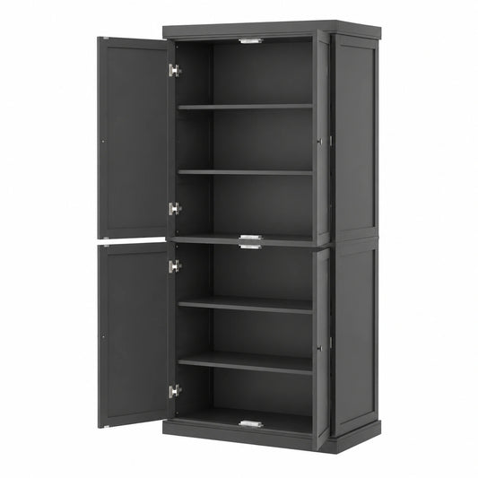 Credenza da Cucina Moderna in Legno Nero con Ripiani Regolabili