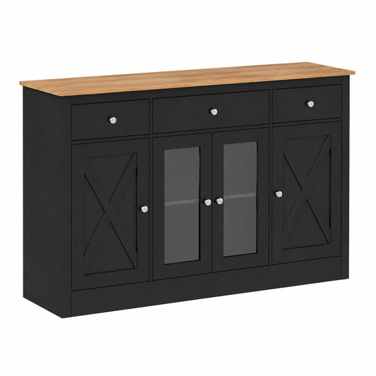 Credenza Moderna Nera con Cassetti e Armadi per Cucina, 140x40x90cm