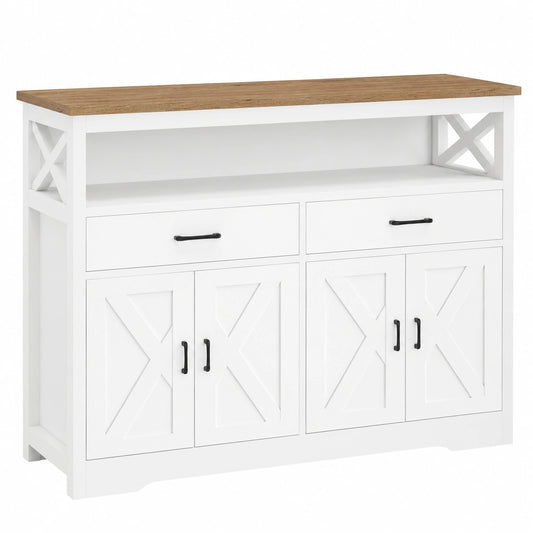 Dispensa Cucina Bianca con Cassetti e Ripiani Regolabili 140x40x105 cm