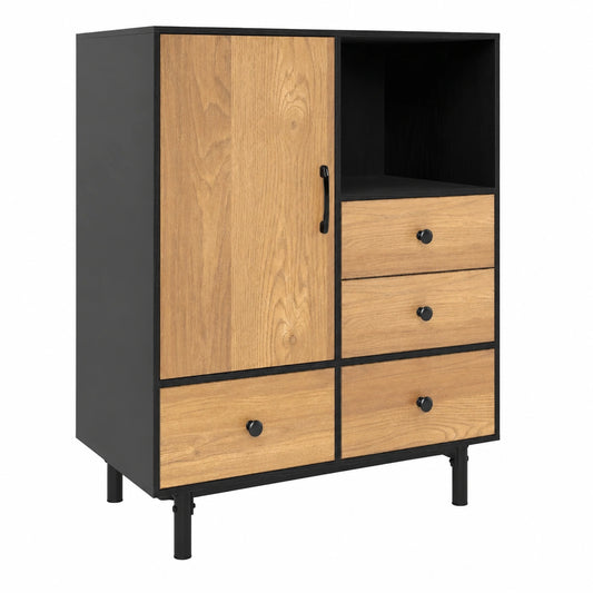Credenza Cucina Nera con Cassetti e Ante, Mobile Buffet Moderno in Metallo per Soggiorno e Sala Pranzo, 80x45,5x97,5 cm