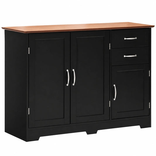 Credenza Moderna Multiuso con Armadi e Cassetti in Nero, 100x40x78 cm