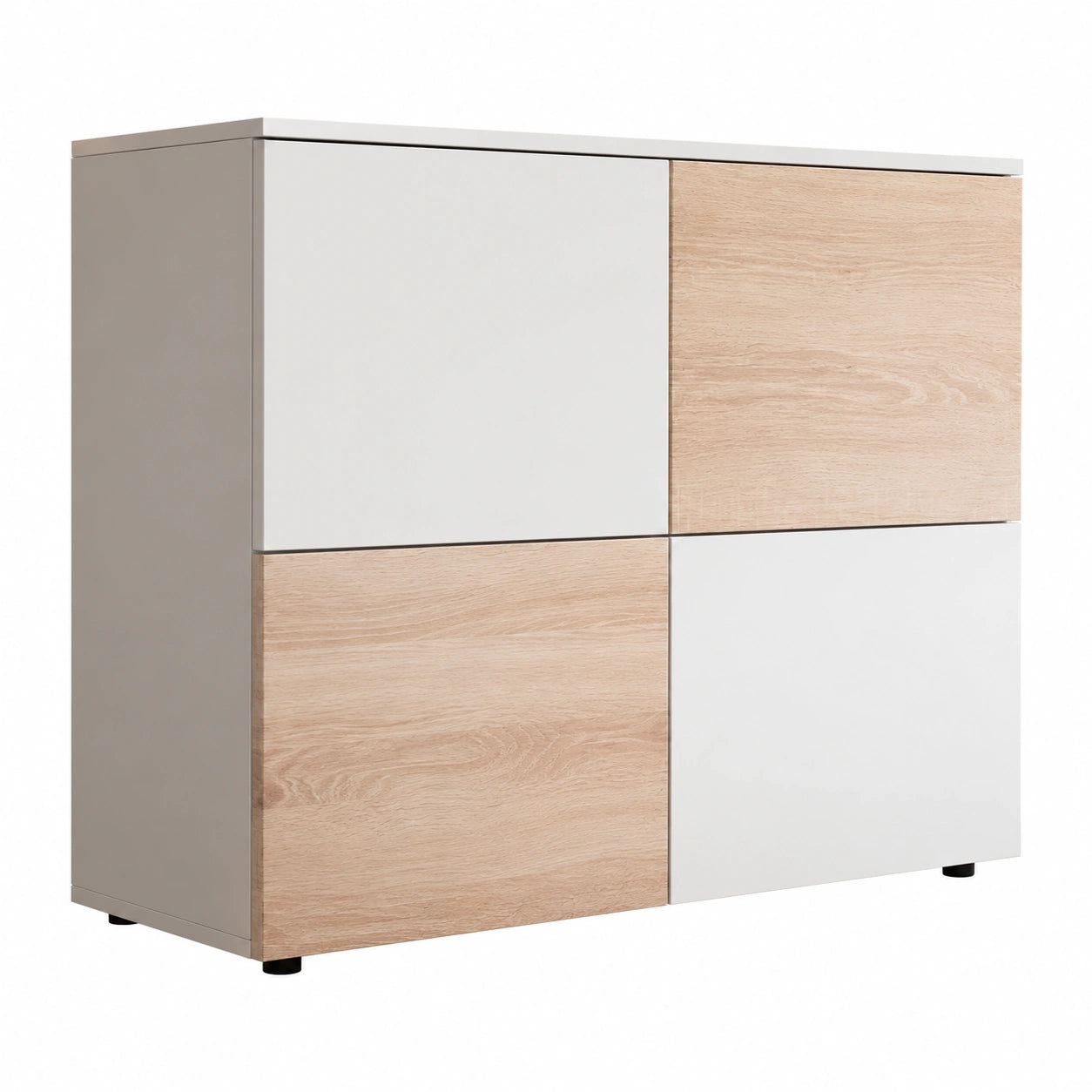 Credenza Moderna in Melamina Bianco e Sonoma, 90x68x34cm