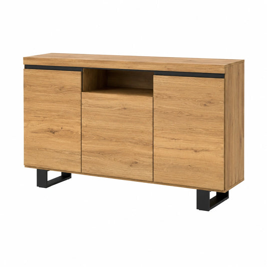 Skraut Home - Credenza Nordica Rovere e Nero con 3 Ante e 1 Vano, 140x40x92 cm