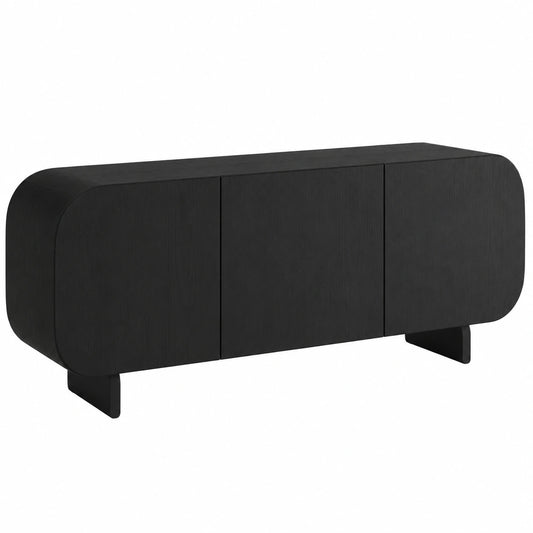 Credenza Moderna in Legno di Mango Nero con 3 Ante, 160x40x80 cm