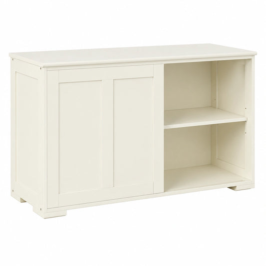 Credenza da Cucina Moderna con Ripiano Regolabile e Ante Scorrevoli, Mobile Buffet in MDF, Armadietto Anti-Ribaltamento per Sala da Pranzo, 107x33x60cm, Colore Crema