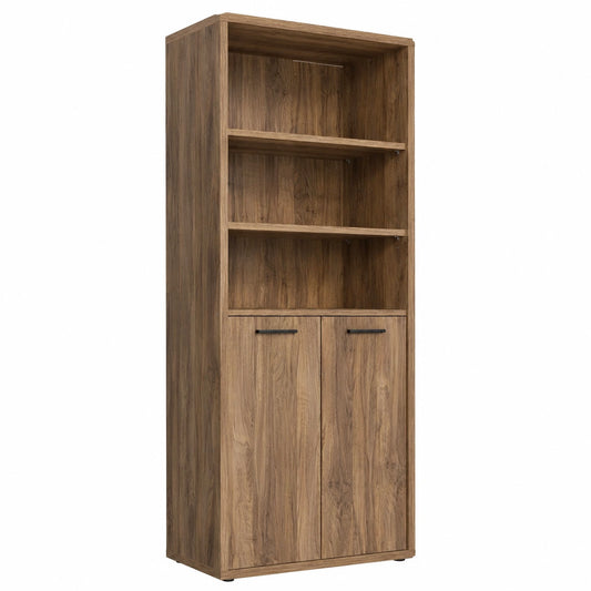 Libreria Moderna DAVINCI con Ante e Ripiani, Noce Brera, 81,6x217,5x35,7 cm, per Studio e Soggiorno