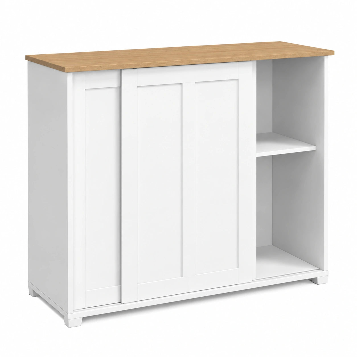Credenza Moderna con Ante Scorrevoli Bianche e Ripiano in Legno 100 cm