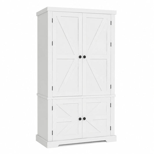 Credenza Salvaspazio in Legno con Ante e Ripiani Regolabili, Mobile Buffet per Cucina e Soggiorno, 76,5x40x139 cm, Bianco