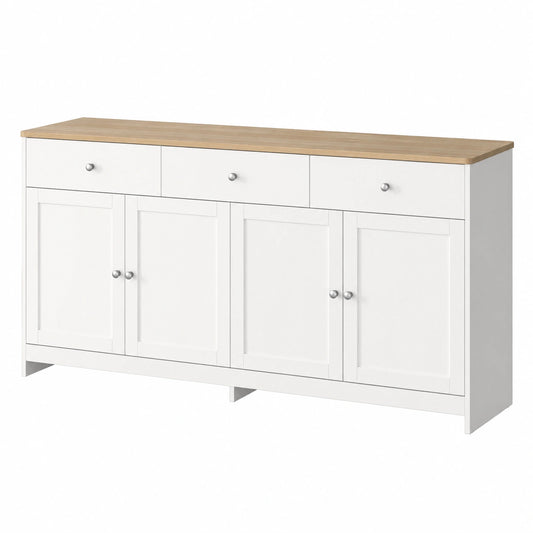 Credenza da Cucina con Piano di Lavoro, 3 Cassetti e 4 Ante, Mobile Buffet Multiuso, 160 x 37 x 75 cm (Bianco)
