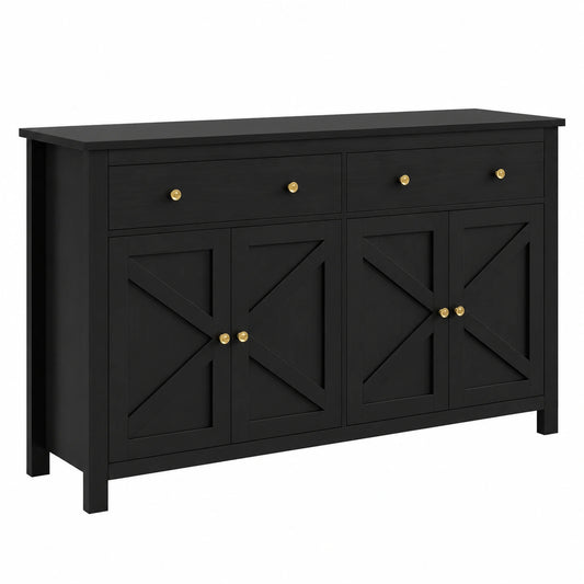 Mobile Credenza Moderna con Cassetti e Ante Regolabili, 140 cm, Nero
