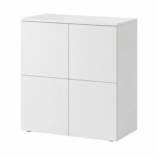 Credenza Moderna in Legno Bianco con 4 Ante Soft-Close, Mobile per Soggiorno e Ingresso