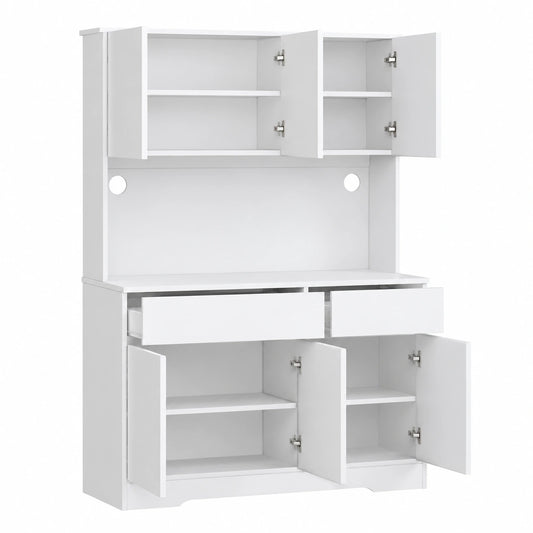Armadio Cucina HOMCOM con 6 Ante e Ripiani Regolabili, Mobile Dispensa con Passacavi e Spazio Microonde, 100x38x180 cm, Bianco