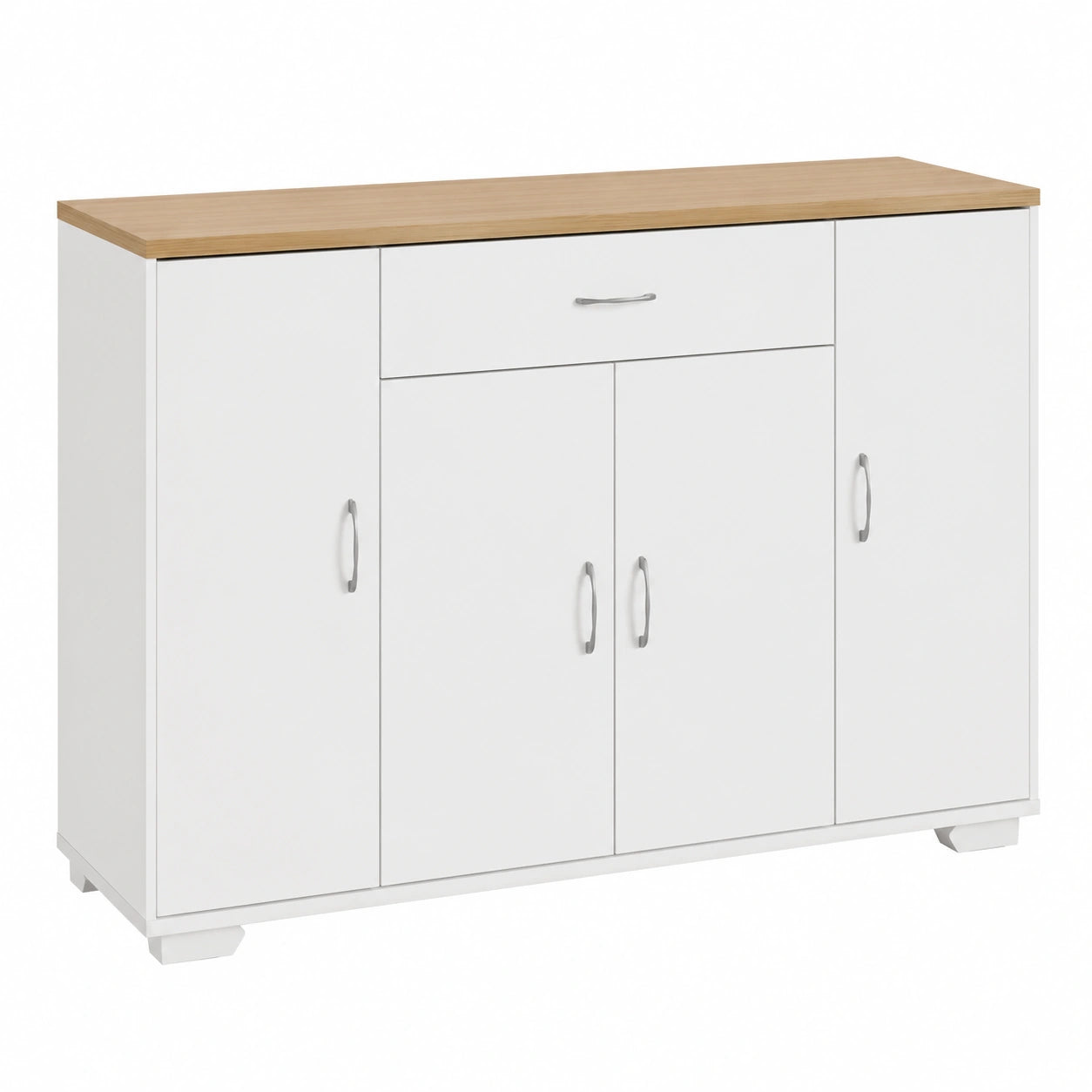 Madia Moderna Bianco e Rovere con Cassetto e 4 Ante, Mobile Sottile Salvaspazio per Cucina e Soggiorno, 110x30x70cm