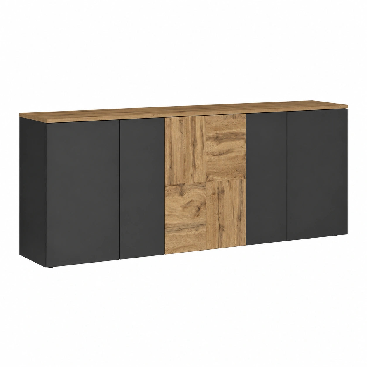 Credenza Moderna ISEO con 5 Ante, Madia in Legno per Soggiorno, Cucina e Pranzo, Antracite Opaco e Rovere, 200x35x70