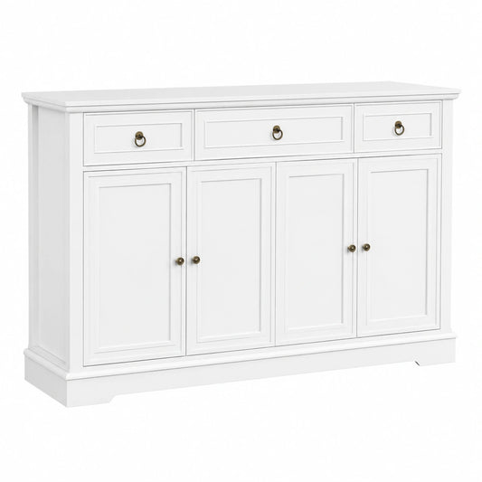 Buffet Cucina Bianco con Ampio Spazio e Ripiani Regolabili, Mobile con Cassetti e Ante per Soggiorno e Sala da Pranzo, 134x87x40 cm