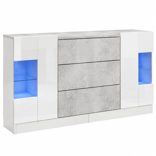 Azkoeesy Credenza Moderna con LED, Marmo Grigio Bianco, 140 cm, per Soggiorno