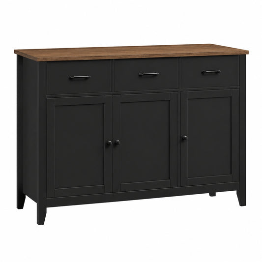Credenza Cucina Moderna da 120 cm con Mensola Regolabile, 3 Cassetti e 3 Ante, Nero